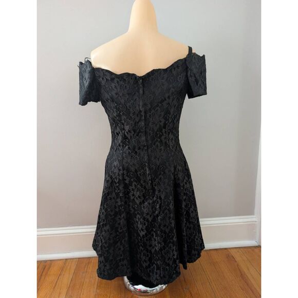 Vintage 90s Roberta Bridal Black Lace A-Line Dress 7/8 - Picture 3 of 4